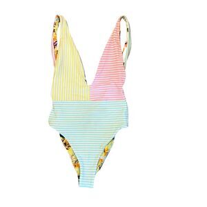 Maaji M STRIPES Floral Kristin Reversible Swimsuit * FLAWED* Seam Repair 1/4 In